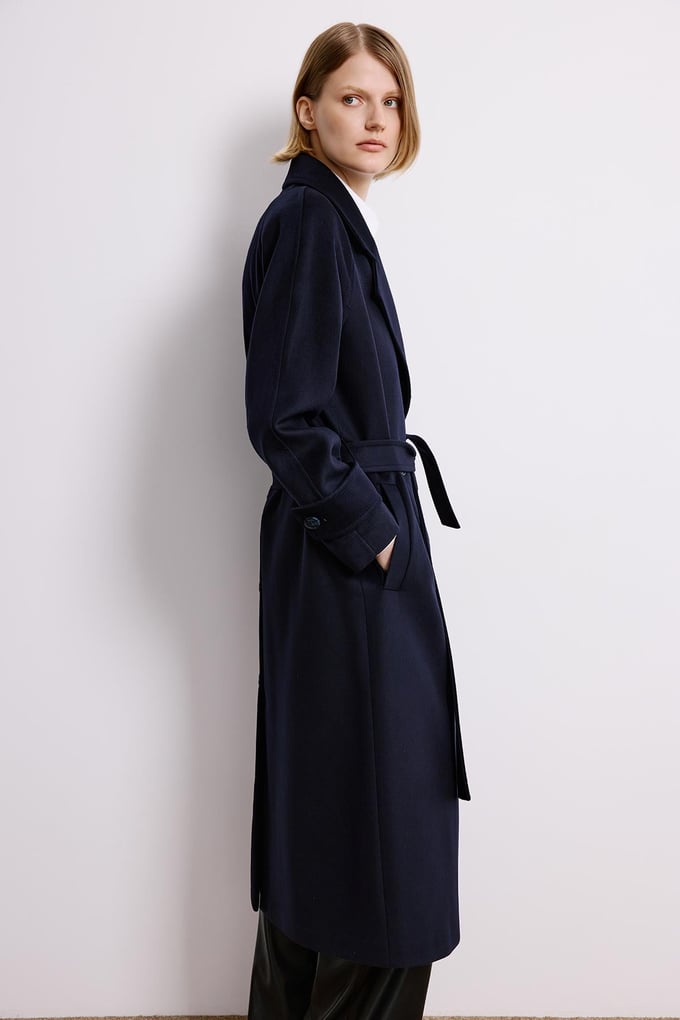 Navy Double-Breasted Long Sleeve Coat