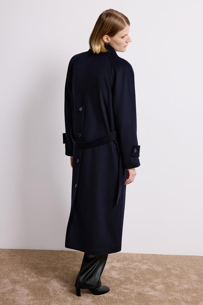 Navy Double-Breasted Long Sleeve Coat