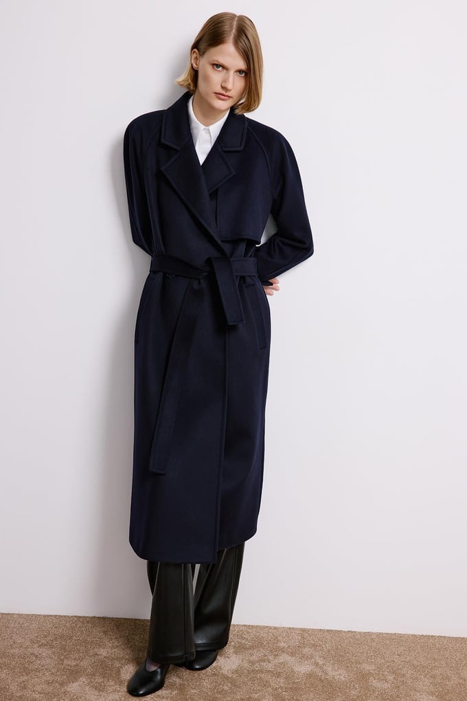 Navy Double-Breasted Long Sleeve Coat