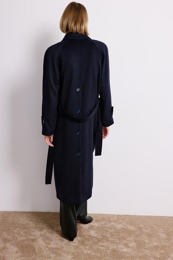 Navy Double-Breasted Long Sleeve Coat