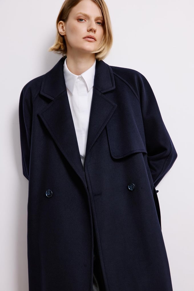 Navy Double-Breasted Long Sleeve Coat