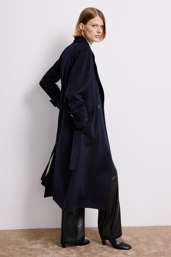 Navy Double-Breasted Long Sleeve Coat