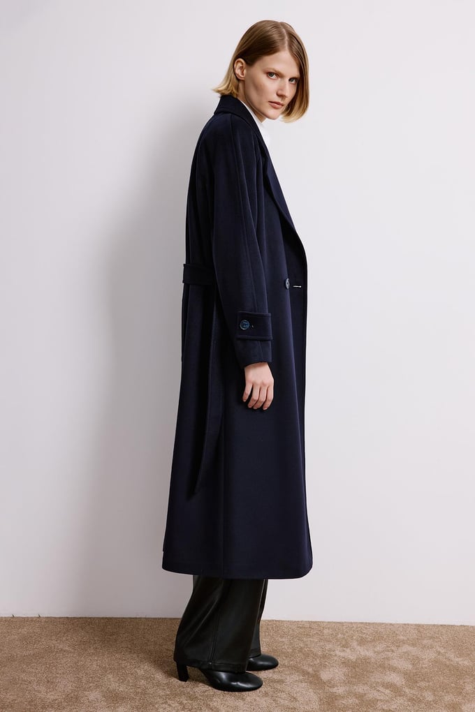 Navy Double-Breasted Long Sleeve Coat