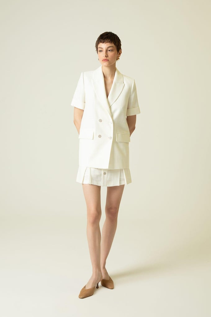 Double Breasted Ecru Long Jacket