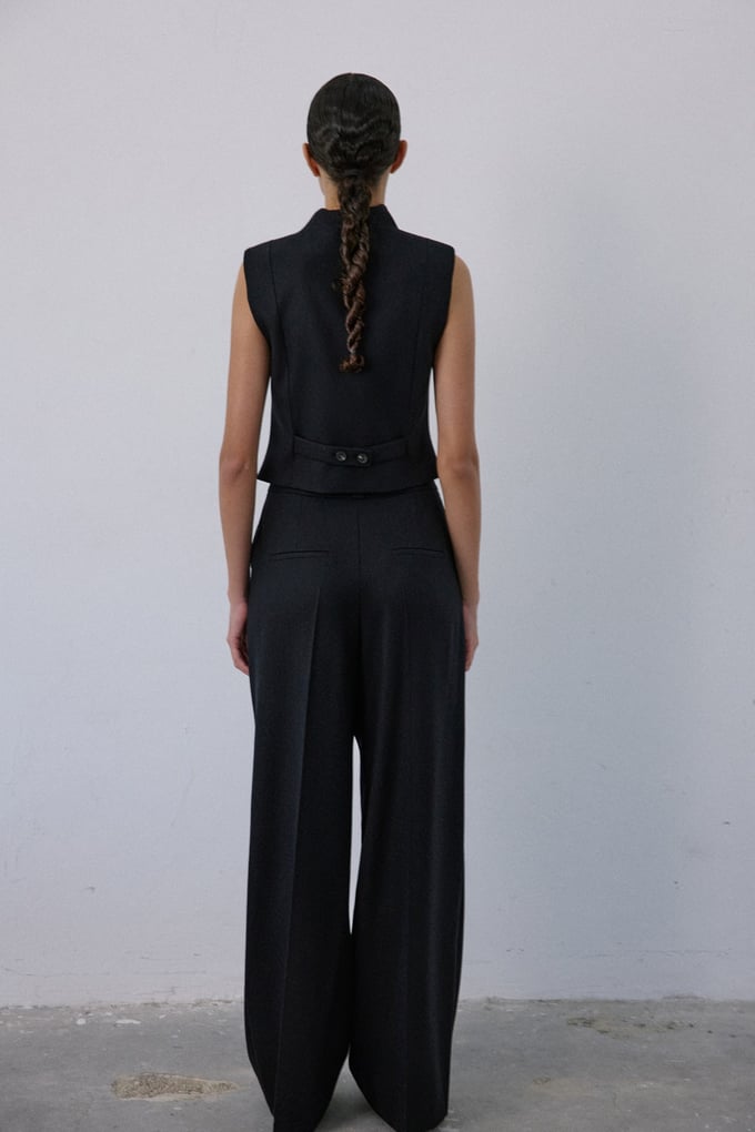 Double Breasted Look Lined Black Vest