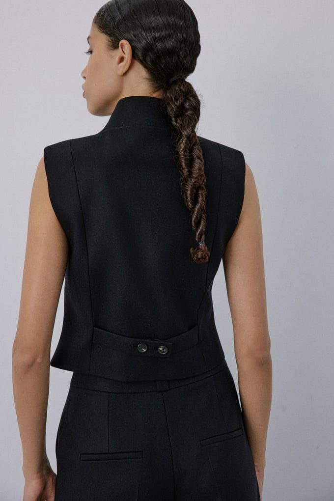 Double Breasted Look Lined Black Vest