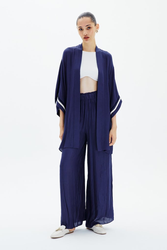 Kuşak Kemerli Lacivert Kimono