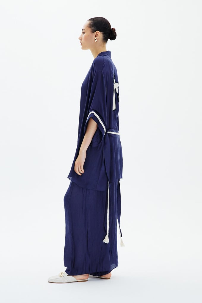 Kuşak Kemerli Lacivert Kimono