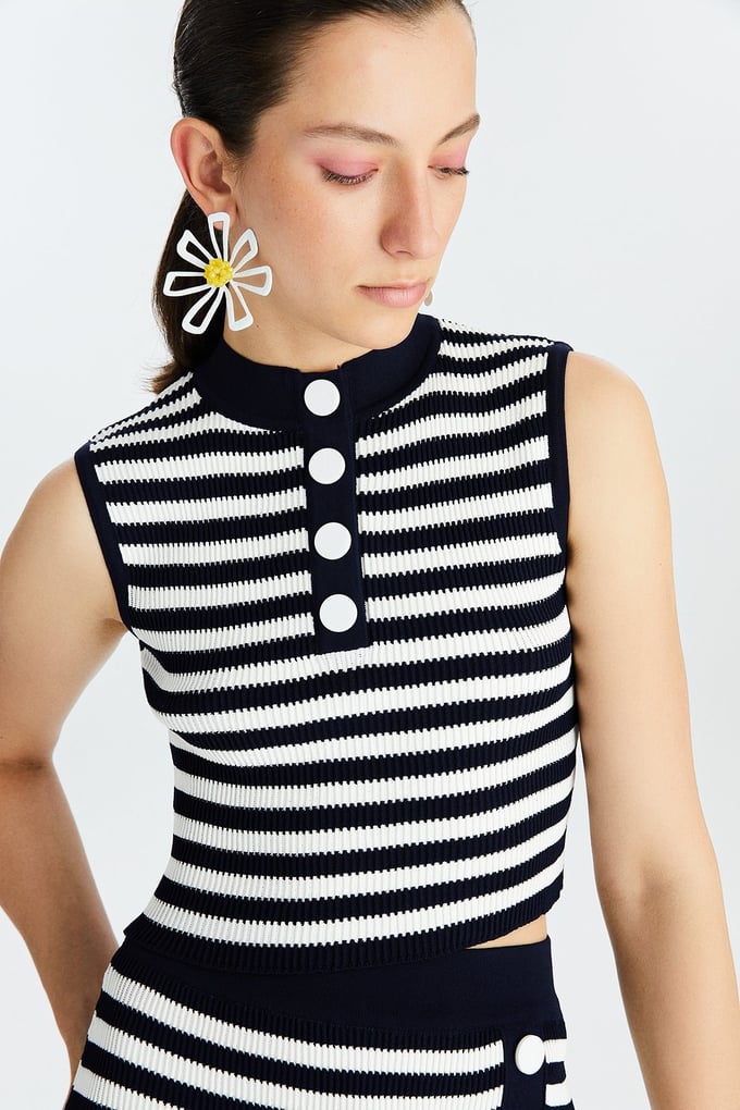Lacivert Desenli Triko Top