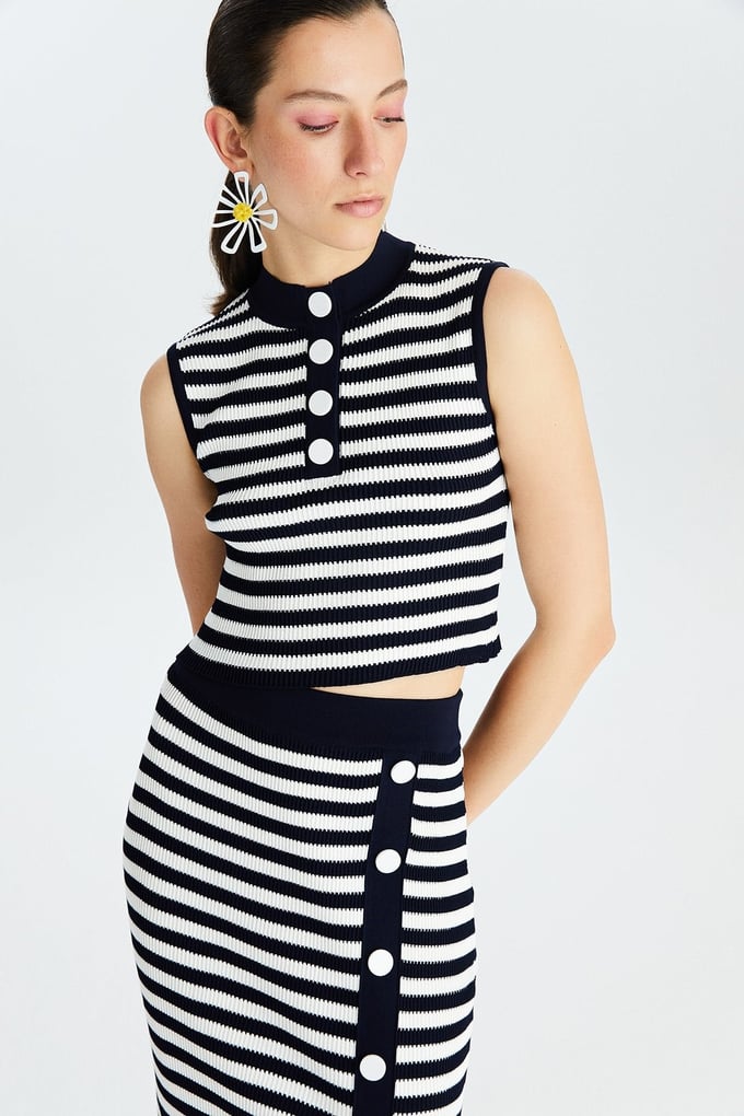 Lacivert Desenli Triko Top
