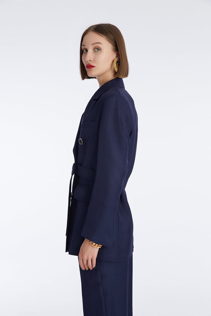 Lacivert Kruvaze Blazer Ceket