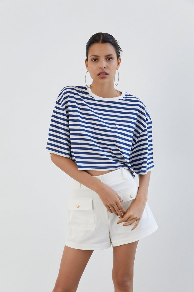 Lacivert Önü Baskılı T-Shirt