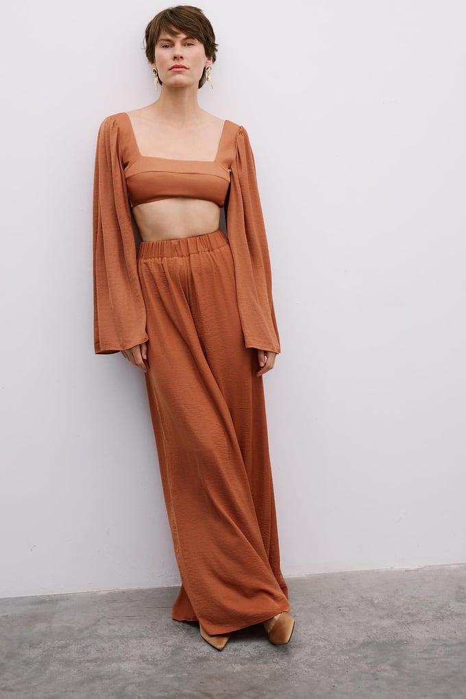 Elastic Waist Relaxed Wide-Leg Salmon Trousers