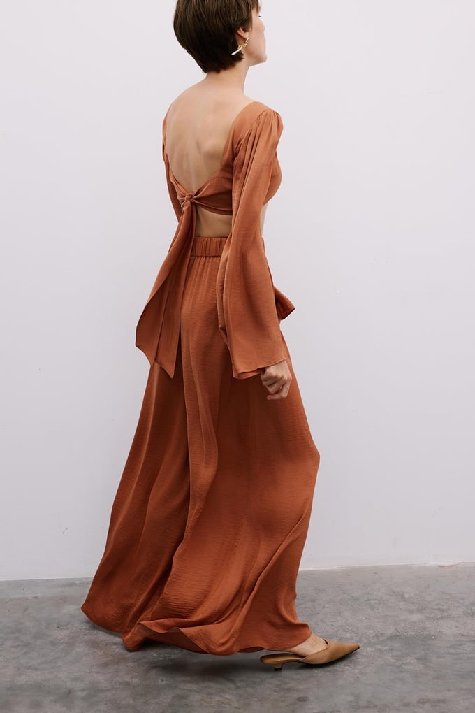 Elastic Waist Relaxed Wide-Leg Salmon Trousers