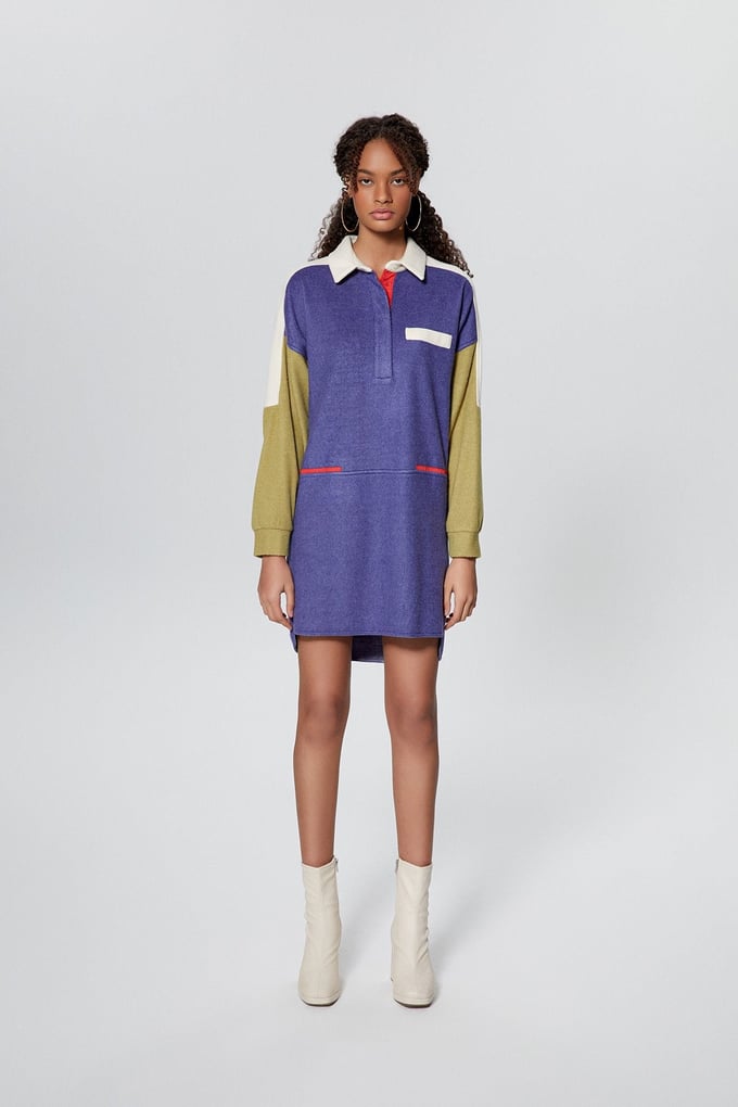 Mavi Renk Bloklu Mini Sweat Elbise