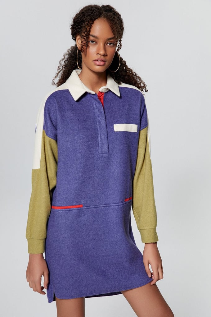 Mavi Renk Bloklu Mini Sweat Elbise