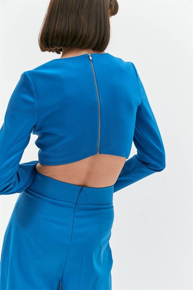 Mavi Uzun Kollu Crop Bluz