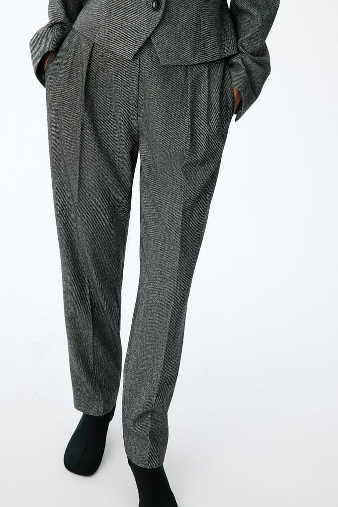 Melange Textured Anthracite Pleated Pants 