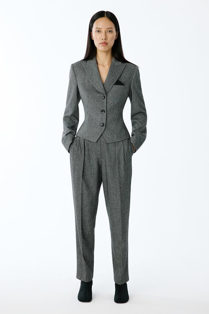 Melange Textured Anthracite Pleated Pants 