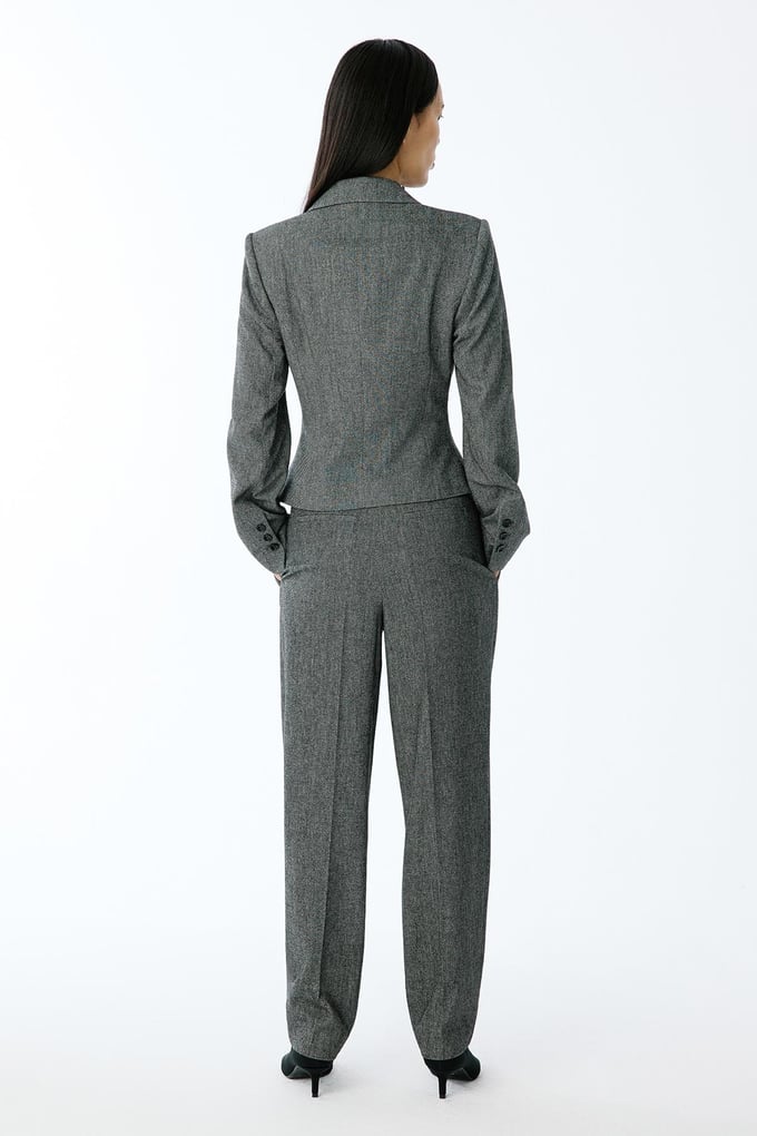 Melange Textured Anthracite Pleated Pants 