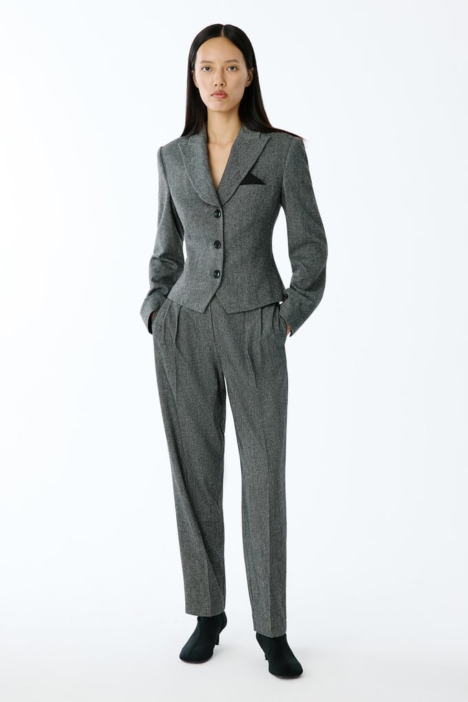 Melange Textured Anthracite Pleated Pants 