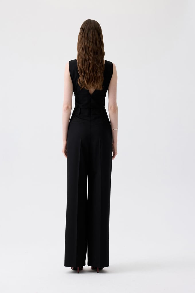 Metal Accessory V-Neck Black Jumpsuit