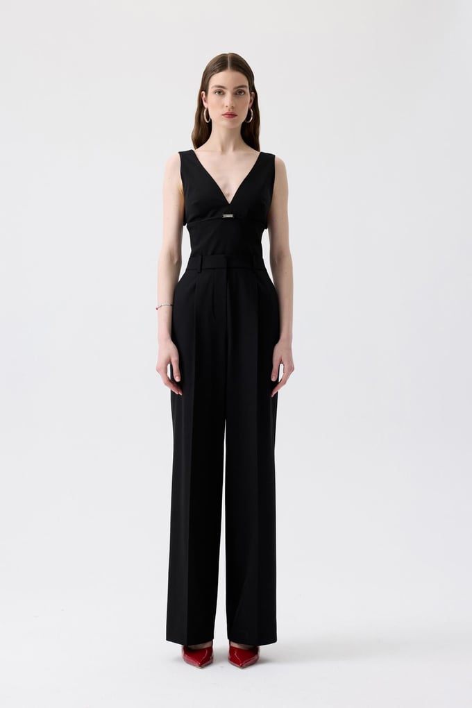 その他 SALSATION V-Neck Jumpsuit metal-aksesuarli-v-yaka-siyah-
