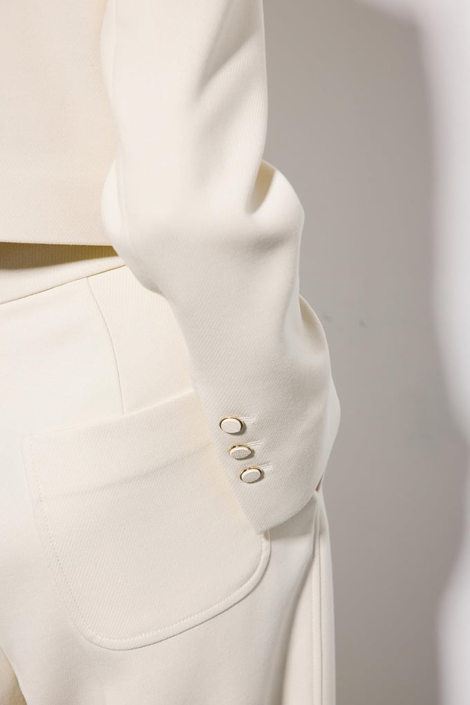 Ecru Crop Blazer With Metal Buttons