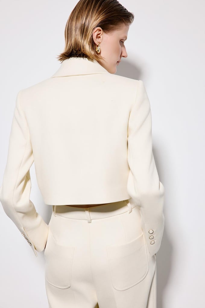 Ecru Crop Blazer With Metal Buttons