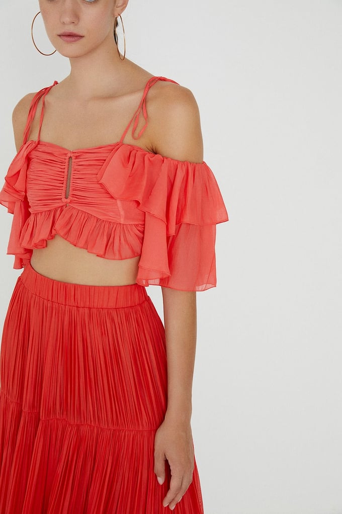 Narçiçeği Askılı Volanlı Crop Bluz