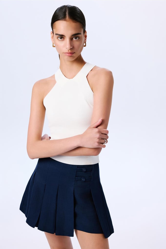 Shoulder Cutout Basic Crop Ecru Blouse  