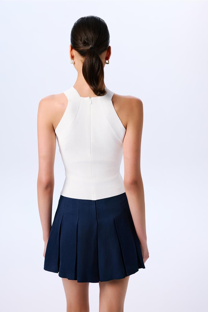 Shoulder Cutout Basic Crop Ecru Blouse  