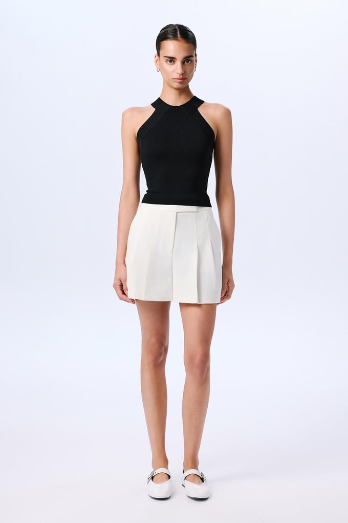 Shoulder Cutout Basic Crop Black Blouse  