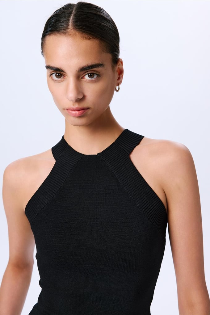 Shoulder Cutout Basic Crop Black Blouse  