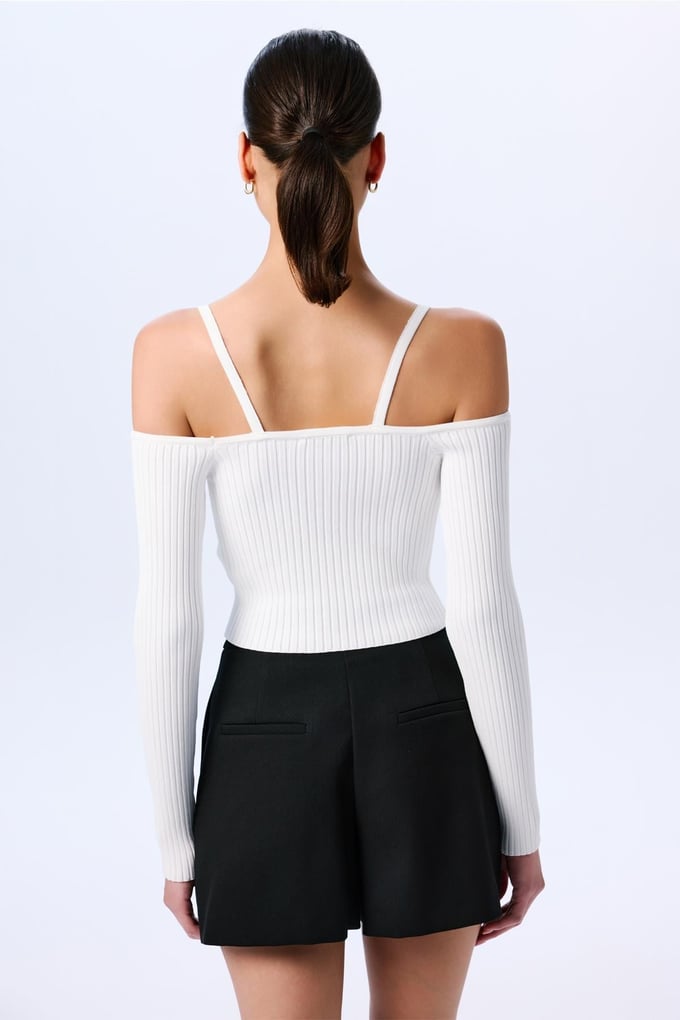 Omuz Dekolteli Crop Ekru Bluz