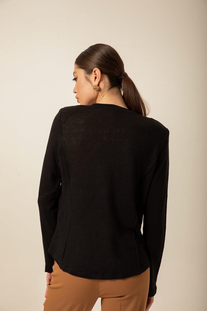 Shoulder Buttoned Knit Ecru Blouse