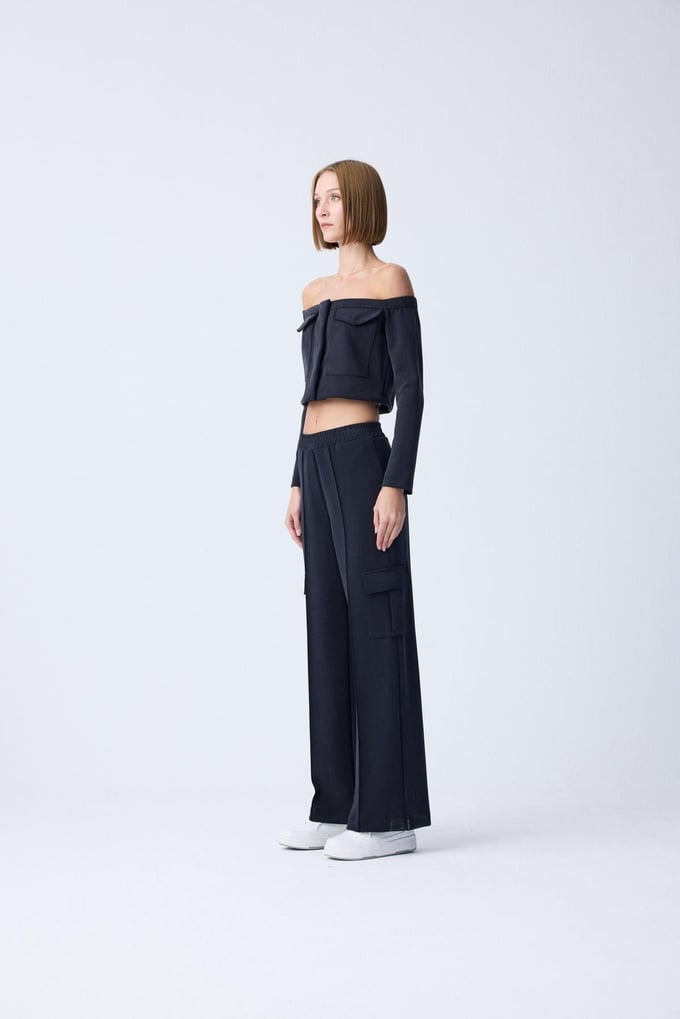 Off-Shoulder Knit Black Blouse