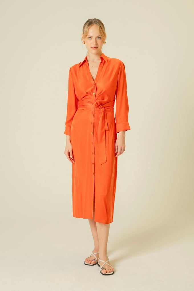 Front Ruching Detailed Coral Long Dress