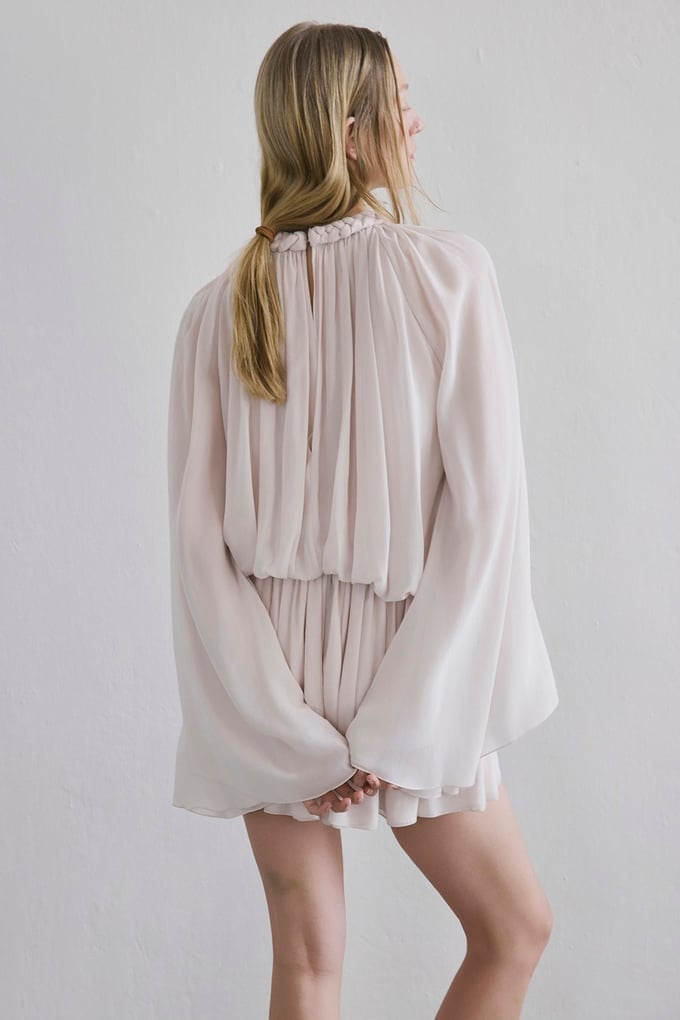 Knit Neck Ruffle Sleeve Short Stone Dress