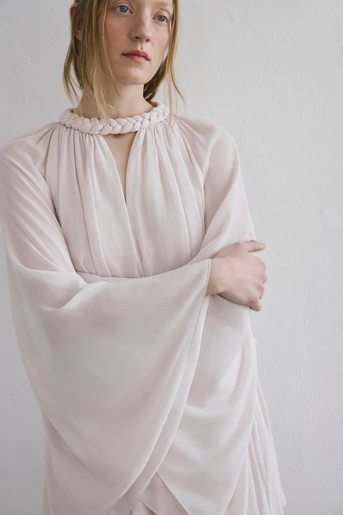 Knit Neck Ruffle Sleeve Short Stone Dress