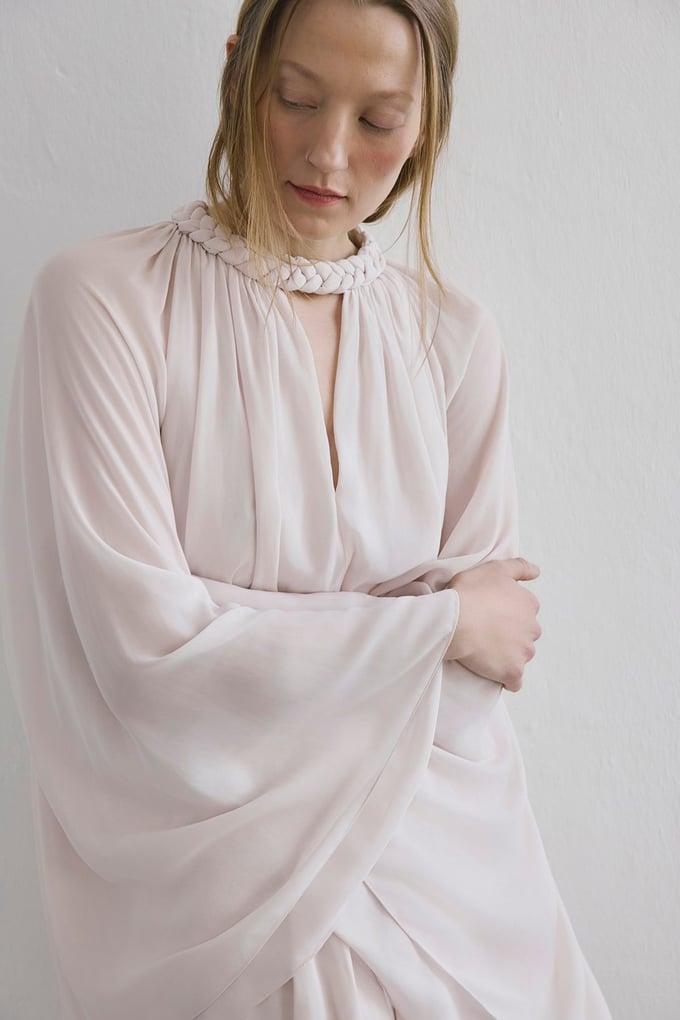 Knit Neck Ruffle Sleeve Short Stone Dress