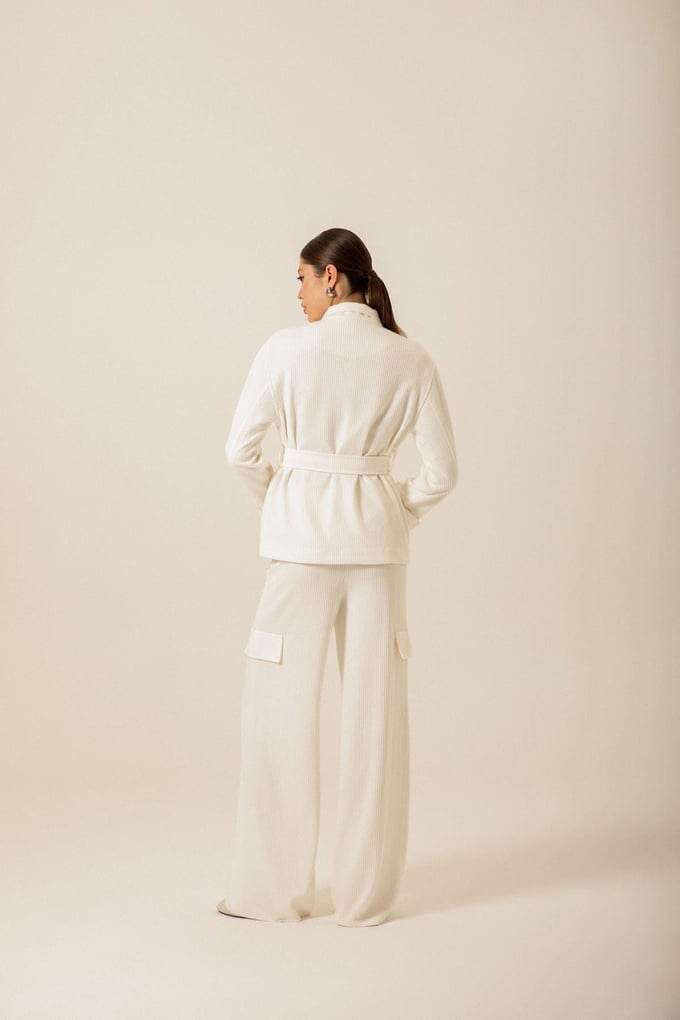 Oversized Belted Knitted Ecru Jacket