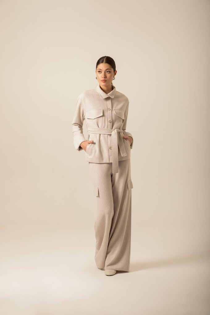 Oversize Kuşaklı Örme Taş Ceket