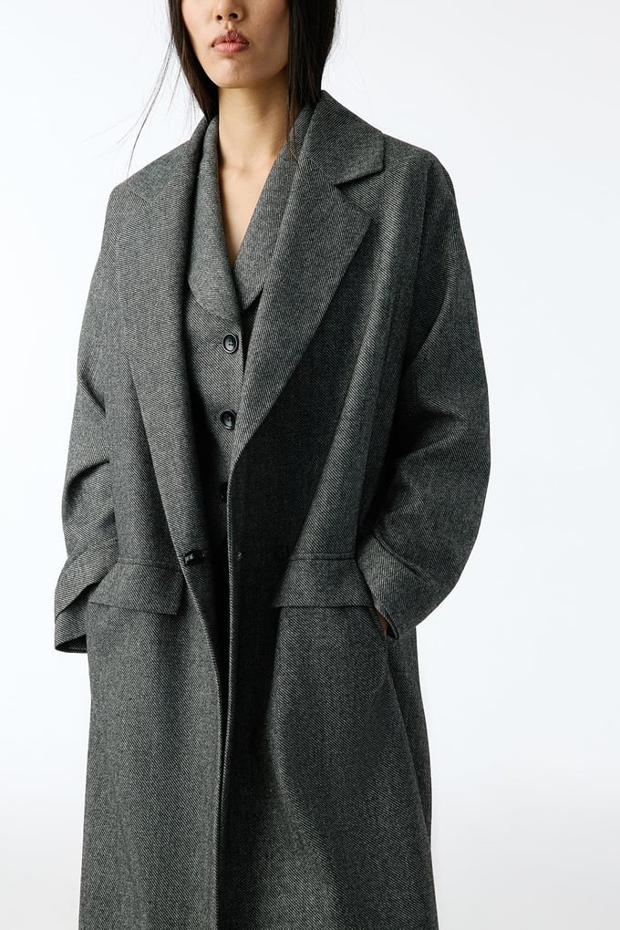 Oversize Uzun Antrasit Kaban
