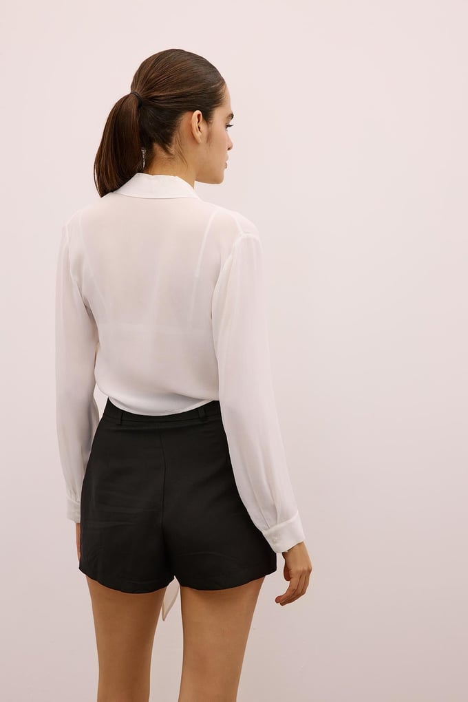 Sequined Tie-Front Ecru Crop Blouse