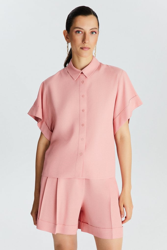 Pembe Kısa Kollu Basic Gömlek