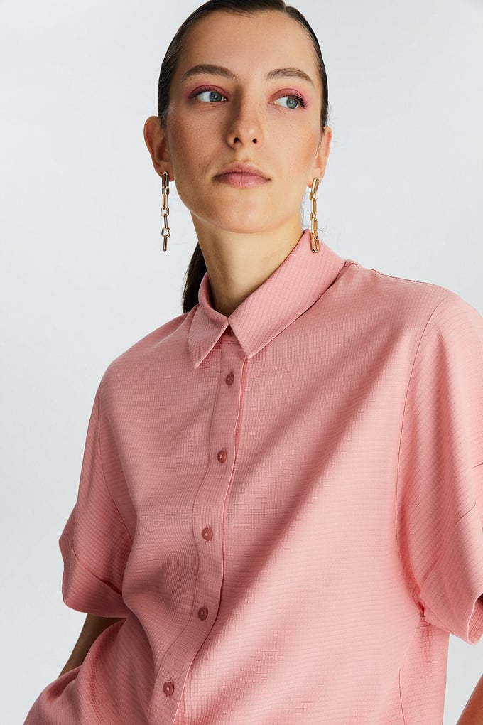 Pembe Kısa Kollu Basic Gömlek