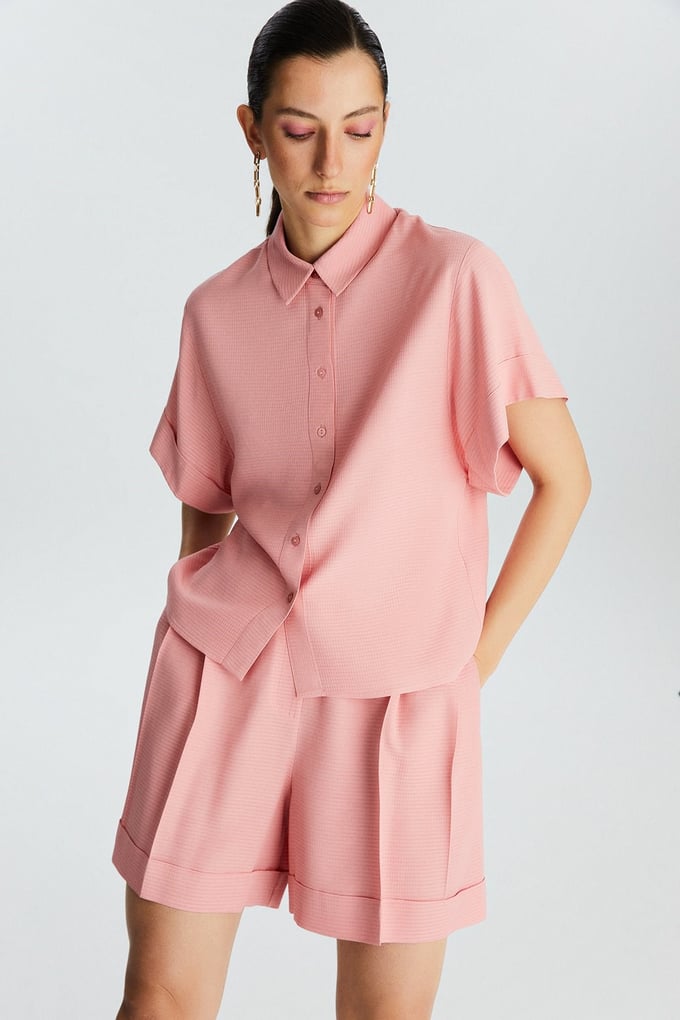 Pembe Kısa Kollu Basic Gömlek