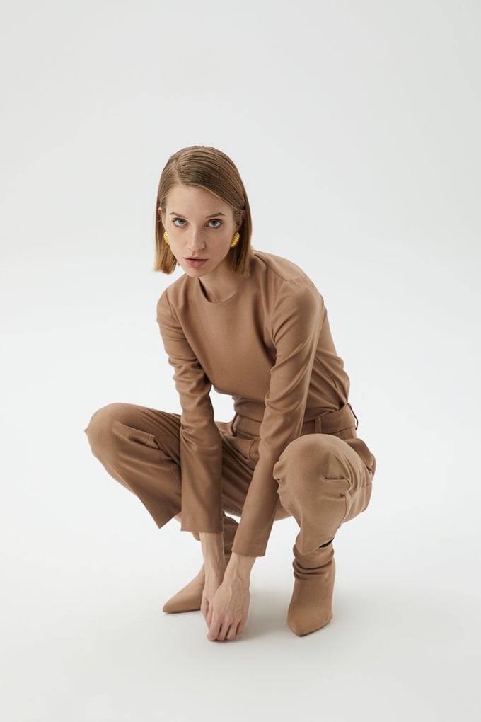 Pensli Yüksek Bel Camel Pantolon