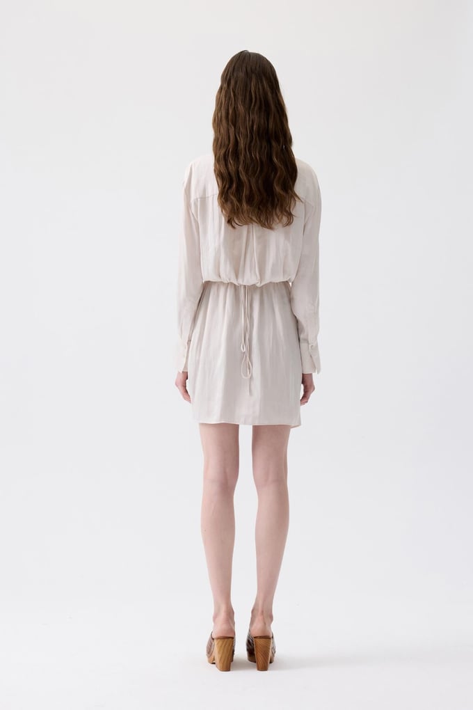 Pleated Wrap Ecru Mini Dress